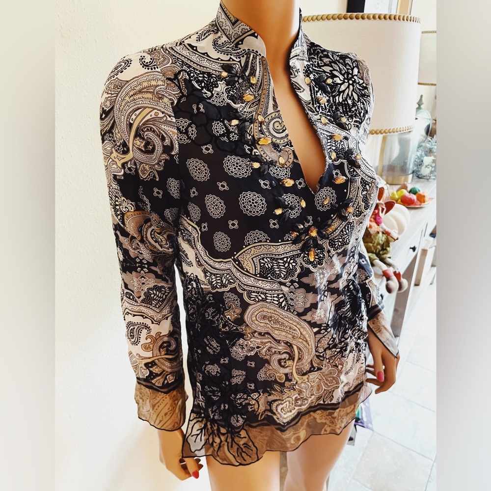 Hale BOB Paisley Silk printed tunic blouse shirt top XS 0